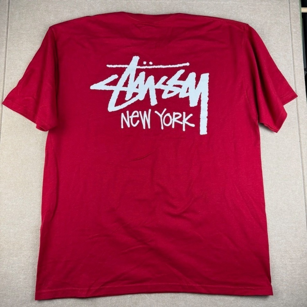 Stussy New York Shirt Mens XL Red Streetwear Skateboard Surf Big Logo Tee